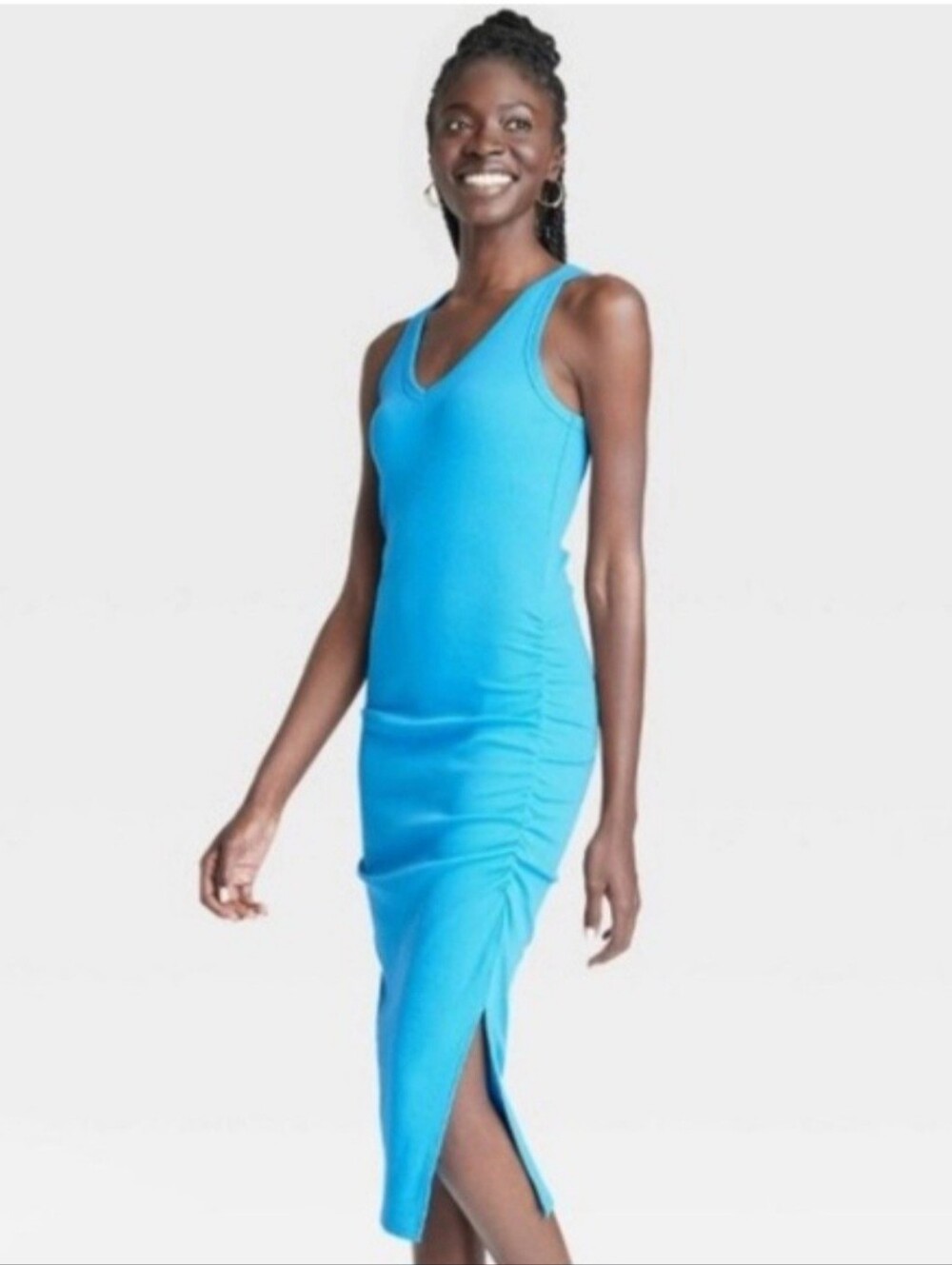 A New Day Ribbed Ruched Casual Midi Dress